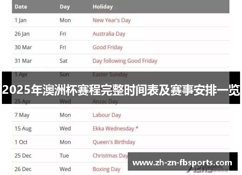 2025年澳洲杯赛程完整时间表及赛事安排一览 2025年澳洲杯赛程完整时间表及赛事安排一览