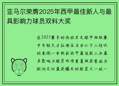 亚马尔荣膺2025年西甲最佳新人与最具影响力球员双料大奖 亚马尔荣膺2025年西甲最佳新人与最具影响力球员双料大奖